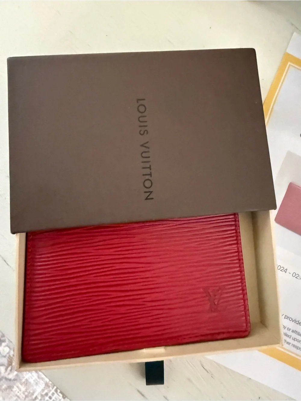 Louis Vuitton authenticated great condition red Epi leather credit card